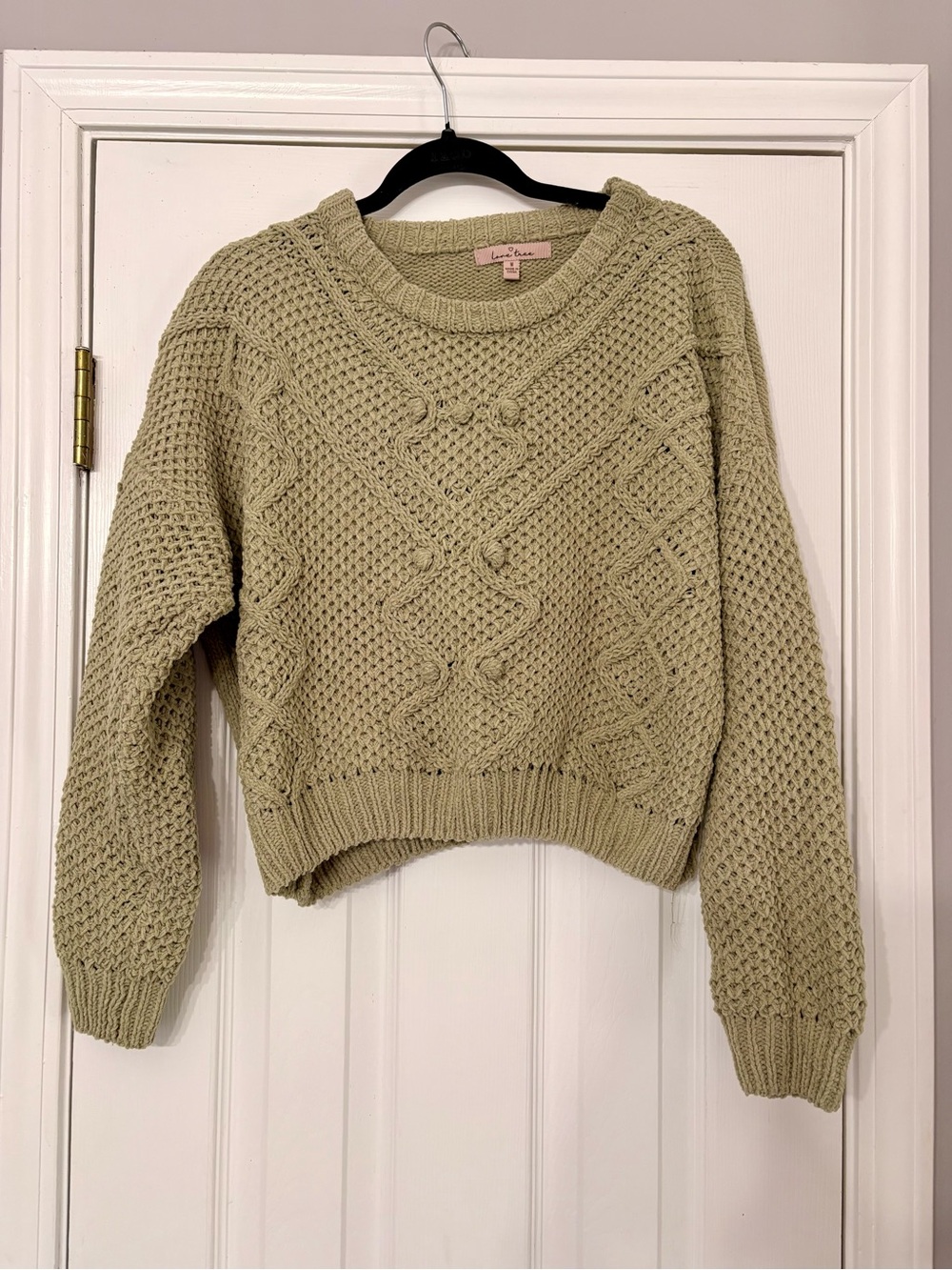 Love Tree Olive Cable Knit Crewneck Sweater